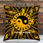 Yellow and Black Yin Yang Decorative Tie Dye Pillow Cover 16X16