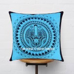 Turquoise Decorative Hamsa Hand Printed Tie Dye Square Throw Pillow Cover 16X16