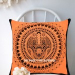 Orange Decorative Hamsa Hand Printed Tie Dye Square Throw Pillow Cover 16X16