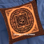 Orange Tibetan AUM Printed Tie Dye Throw Pillow Cover 16X16 Inch