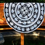 Black Elephant Mandala Roundie Beach Towel Throw