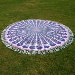 Blue Multi Boho Peacock Wings Printed Cotton Beach Roundie Throw