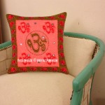 Burgundy Multi Hindi Auspicious Om Symbol Decorative Throw Pillow Case 16X16