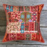Brown Unique Multi Embroidered Patchwork Accent Pillow Case 18X18