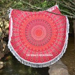 Red Multi Peacock Wings Circle Mandala Roundie Beach Throw