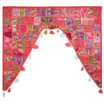 Red Multi Patchwork Embroidered Toran Door Topper Valance