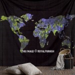 Large Black and Blue Multi World Map Tapestry, Atlas Cotton Sheet