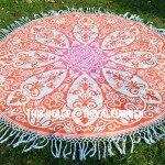 Orange Ombre Medallion Circle Beach Roundie Towel Throw