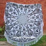Black Royal Ombre Medallion Circle Roundie Beach Throw Towel