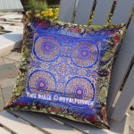 Blue Four Floral Mandala Circle Silk Brocade Pillow Case