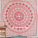 Psychedelic Red Sun Elephant Medallion Tapestry, Cotton Fringed Bedding