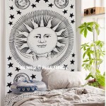 Celestial White and Black Sun Moon Planet Wall Tapestry