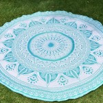 Sea Green Large Leafs Circle Ombre Roundie, Mandala Beach Throw