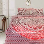 Maroon Multi Classic Flower Ombre  Mandala Duvet Cover with Set of 2 Pillow Covers