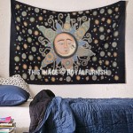 Brown Multi Celestial Sun and Moon Kissing Wall Tapestry