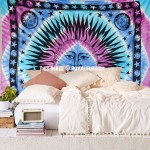 Blend of Purple and Turquoise Multi Sun Moon Tapestry Bedding