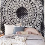 Black and White Multi Elephants Ring Circle Medallion Mandala Tapestry, Boho Bedspread