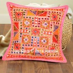 16X16 Pink Multi Maze Mirror Embroidery Design Boho Accent Throw Pillow Cover