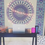 Large White and Blue Plum and Bow Devi Medallion Wall Tapestry