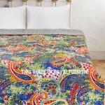 Colorful Multi Unique Paisley Printed Cotton Kantha Quilt Blanket Throw