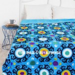 Turquoise Blue Multi Handcrafted Suzani Printed Kantha Quilted Bedding Throw