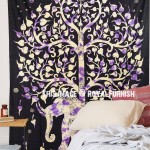 Black and White Multi Tie Dye Royal Elephant with Tree Tapestry
