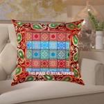 Red Multi Square Boxes Featuring Handcrafted Unique Silk Pillow Case 16X16