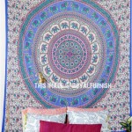 Blue Pink Asian Elephants Rings Medallion Mandala Tapestry