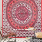 Red Elephants Rings Medallion Mandala Tapestry