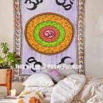 Purple Multi Colorful Hand Brush Painted OM Lotus Tapestry