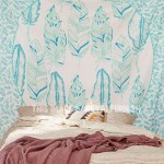 Green and White Summer Feathers Medallion Tapestry