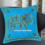 Turquoise Needlepoint 16X16 Decorative Embroidered Elephant Pillow Cover