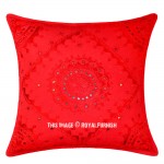 24X24 Inch Decorative Red Mirror Embroidered Cotton Square Pillow Cover