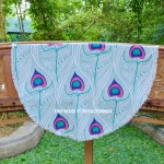 Sea Green and White Peacock Feathers Cotton Beach Roundie Throw