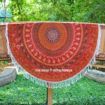 Red Multi Royal Elephants Birds Medallion Cotton Mandala Roundie Beach Throw