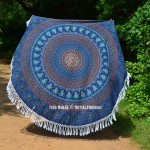 Blue Multi Royal Elephants Birds Floral Medallion Mandala Roundie Beach Throw
