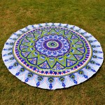 White and Blue Colorful Rejoice Medallion Mandala Cotton Beach Roundie