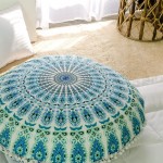 White Blue Hippie Mandala Round Pom Pom Floor Pillow Cover 32" Inch