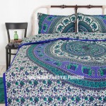 Blue Bush Morning Elephants Boho Mandala Bedding Duvet Covers Set with 2 Pillow Cases