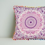 Pink Purple Pom Pom New Ombre Mandala Throw Pillow Cover