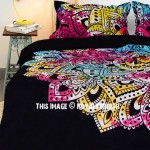 Black Multi Tie Dye Lotus Mandala Duvet Covers with Set of 2 Pillow Covers