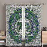 Blue Green Decorative Asian Elephant Mandala Deja Vu Tapestry Curtain Panel Pair