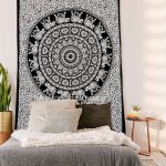 Twin Black and White Bohemian Elephant Mandala Tapestry Wall Hanging