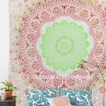 Red Green Folklorica Medallion Mandala Wall Tapestry