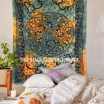 Small Green & Yellow Hindu OM Chakra Tie Dye Tapestry