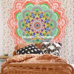 Orange Multi Camellias Mandala Cotton Wall Tapestry