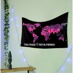 Small Black Multi World Map Wall Hanging Tapestry, Atlas Bedding Throw