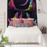 Black & Multicolor Colorful Tie Dye Wolfs Growling Moon Tarot Tapestry