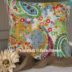 16" Grey Decorative Paisley Handmade Kantha Accent Pillow Cover