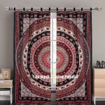 Red & Brown Elephants Medallion Tapestry Curtain Panel Pair